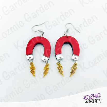 Red Magnet Earrings with Lightning Bolts | Let these earrings attract you!