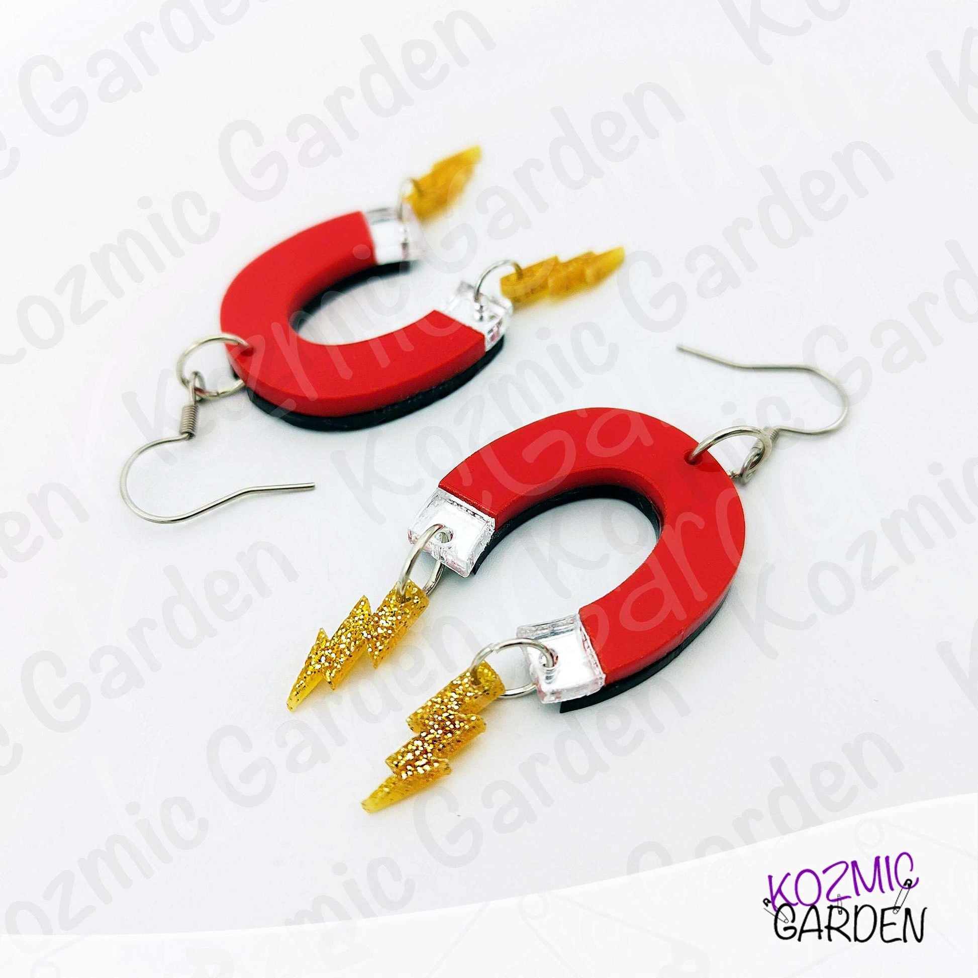 Red Magnet Earrings with Lightning Bolts | Let these earrings attract you!