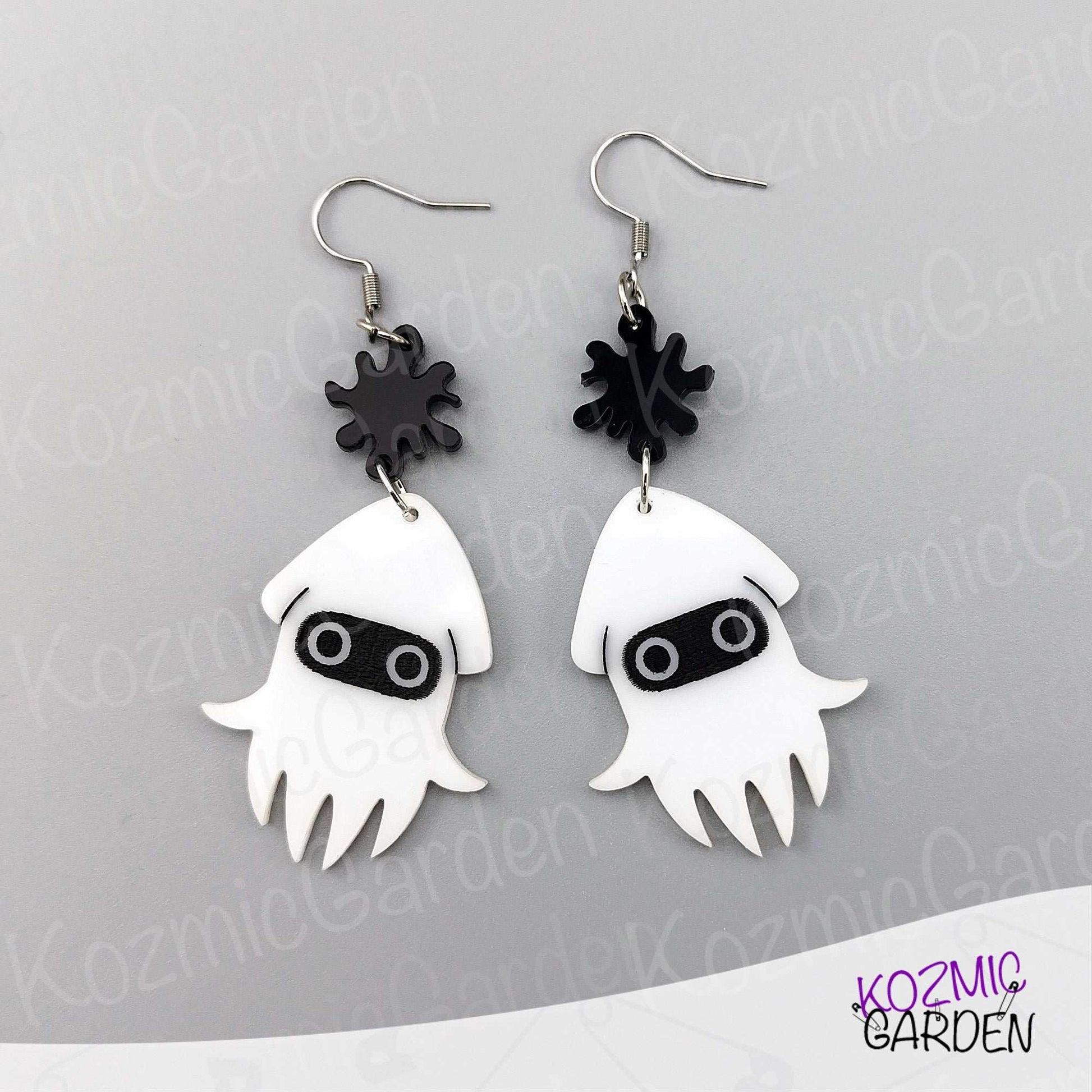 Blooper Alert! Ink Blot & Squid Earrings for Mario Kart Fans