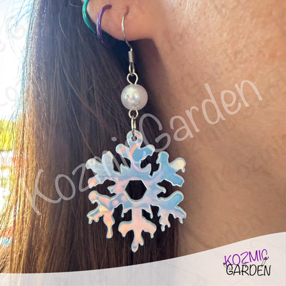 Melting Snowflake Earrings — Transparent & Iridescent Winter Acrylic Earrings