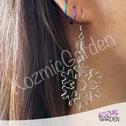 Melting Snowflake Earrings — Transparent & Iridescent Winter Acrylic Earrings