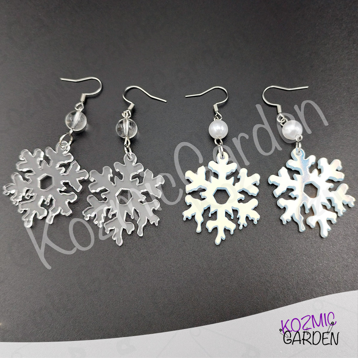 Melting Snowflake Earrings — Transparent & Iridescent Winter Acrylic Earrings