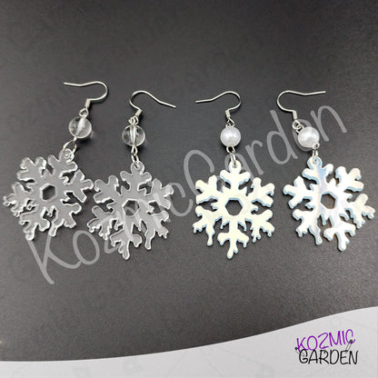 Melting Snowflake Earrings — Transparent & Iridescent Winter Acrylic Earrings