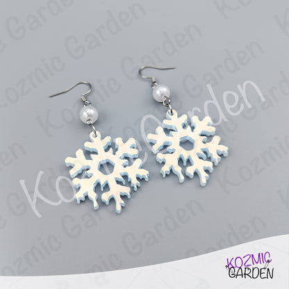 Melting Snowflake Earrings — Transparent & Iridescent Winter Acrylic Earrings