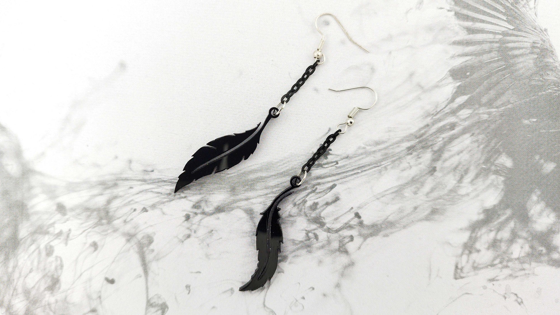 Mismatched Raven Feather Earrings_01