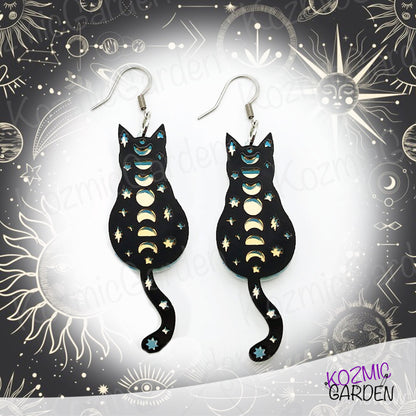 Moon Phases Cat Earrings | Whisk away into mystic nights!