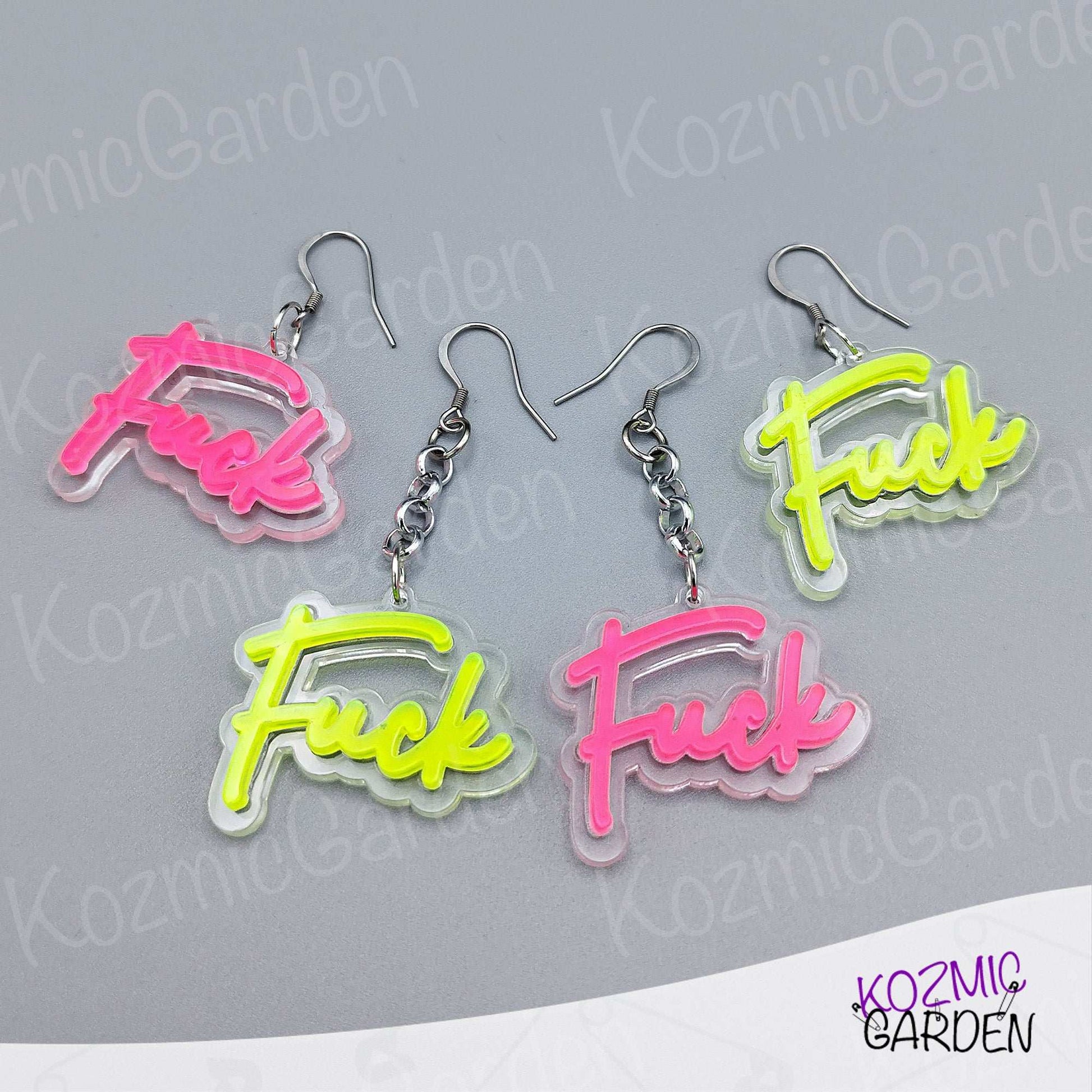 Neon 'FUCK' Earrings –  Light up your look with bold neon vibes!