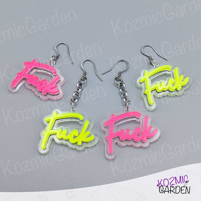 Neon 'FUCK' Earrings –  Light up your look with bold neon vibes!