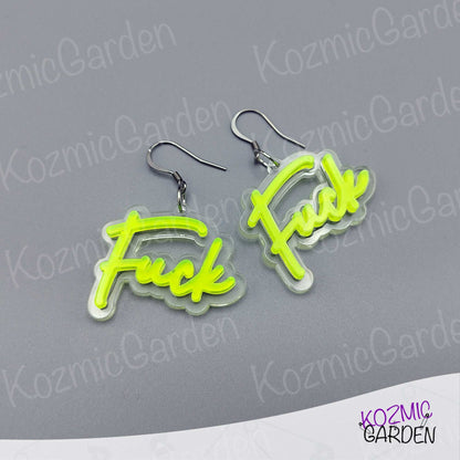 Neon 'FUCK' Earrings –  Light up your look with bold neon vibes!