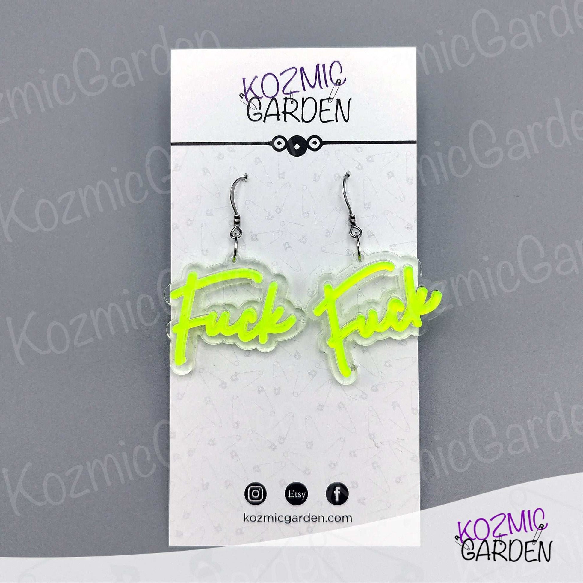 Neon 'FUCK' Earrings –  Light up your look with bold neon vibes!