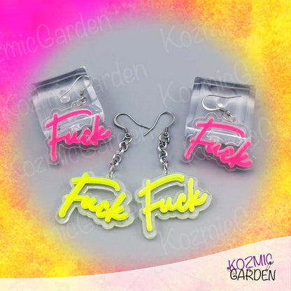 Neon 'FUCK' Earrings –  Light up your look with bold neon vibes!