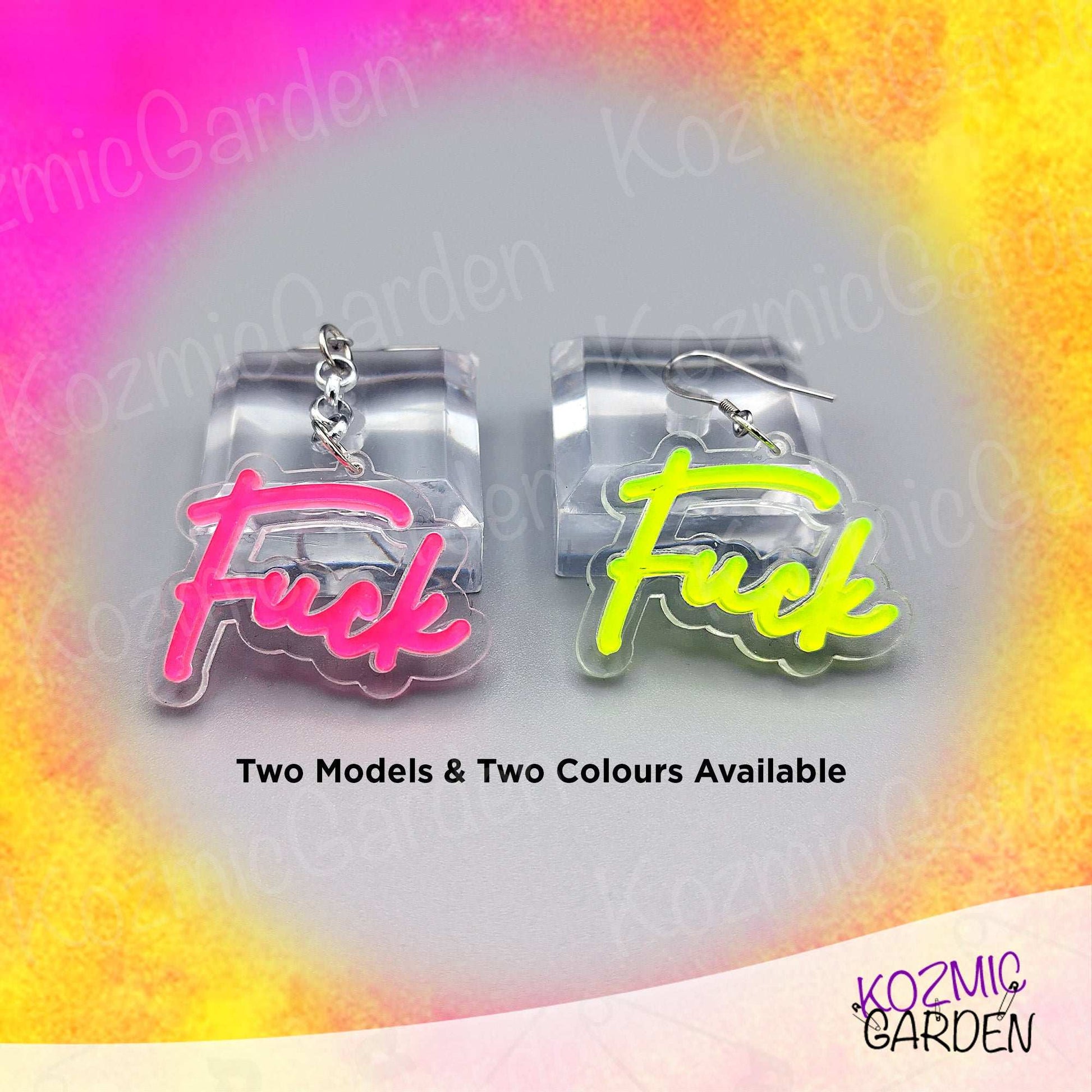 Neon 'FUCK' Earrings –  Light up your look with bold neon vibes!