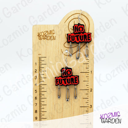 No Future Punk Earrings — Red Black Safety Pin Earrings 70s Punk Revolution