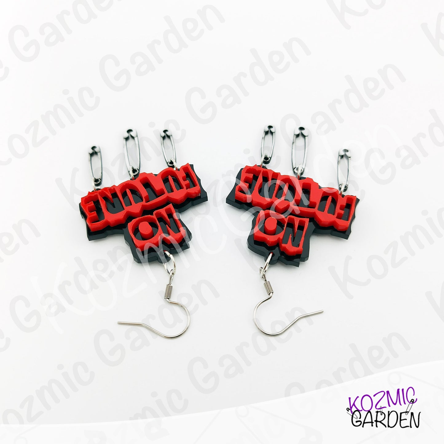 No Future Punk Earrings — Red Black Safety Pin Earrings 70s Punk Revolution