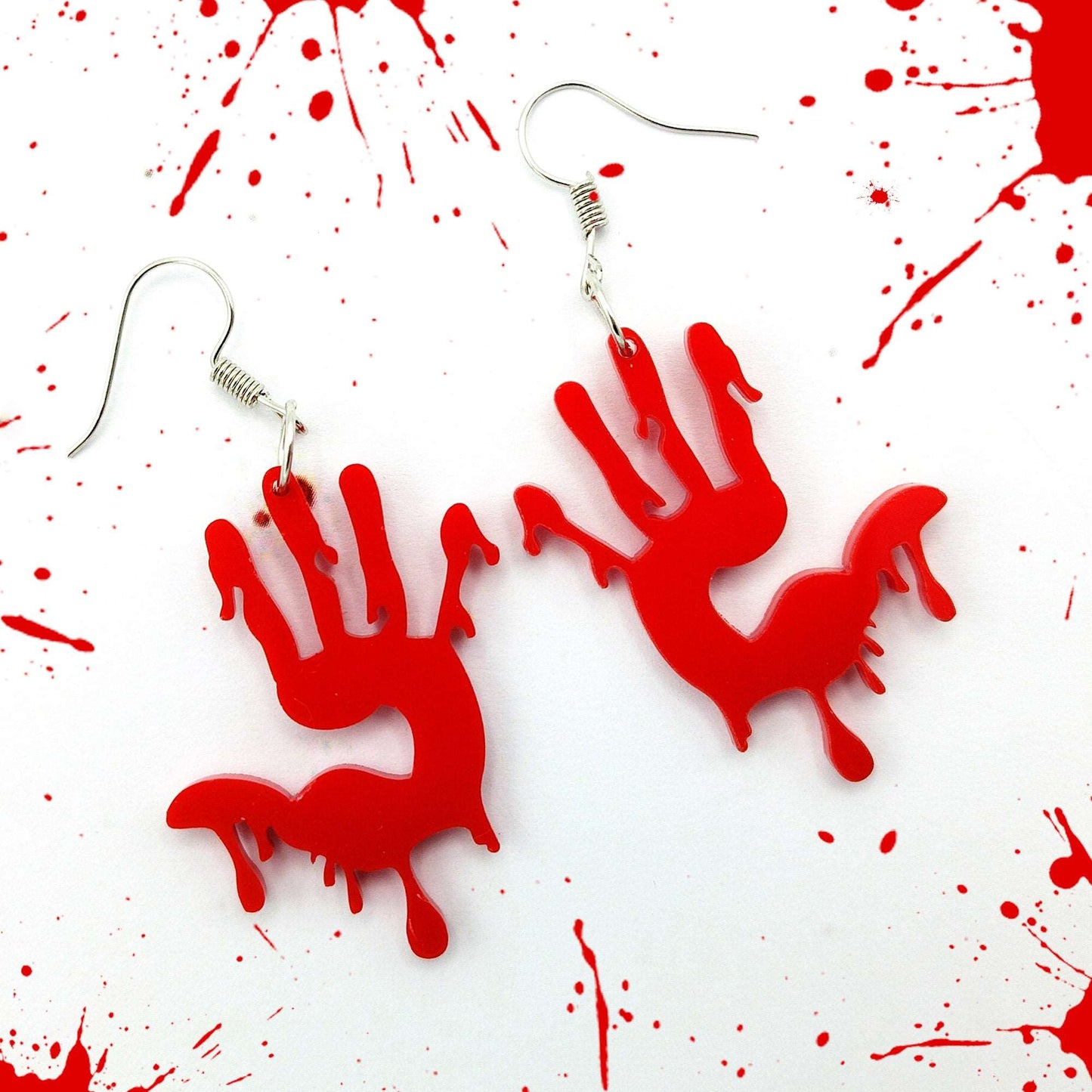 BLOODY HANDS EARRINGS - Halloween, Horror Earrings, Murder, Blood, Gore Earrings, Gothic Jewellery - Kozmic Garden