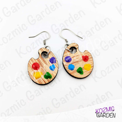 Wooden Painter's Palette Earrings | Hand-Painted Colors