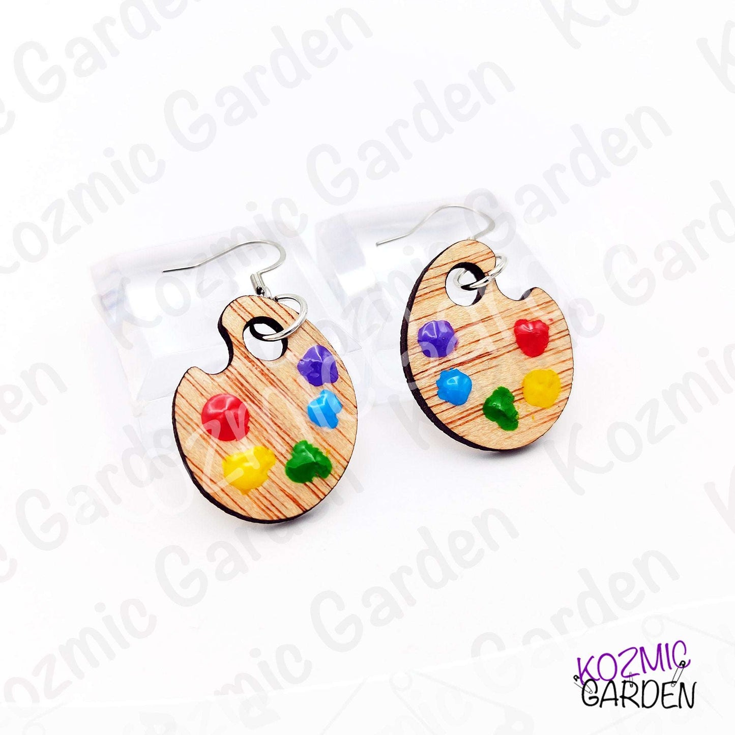 Wooden Painter's Palette Earrings | Hand-Painted Colors