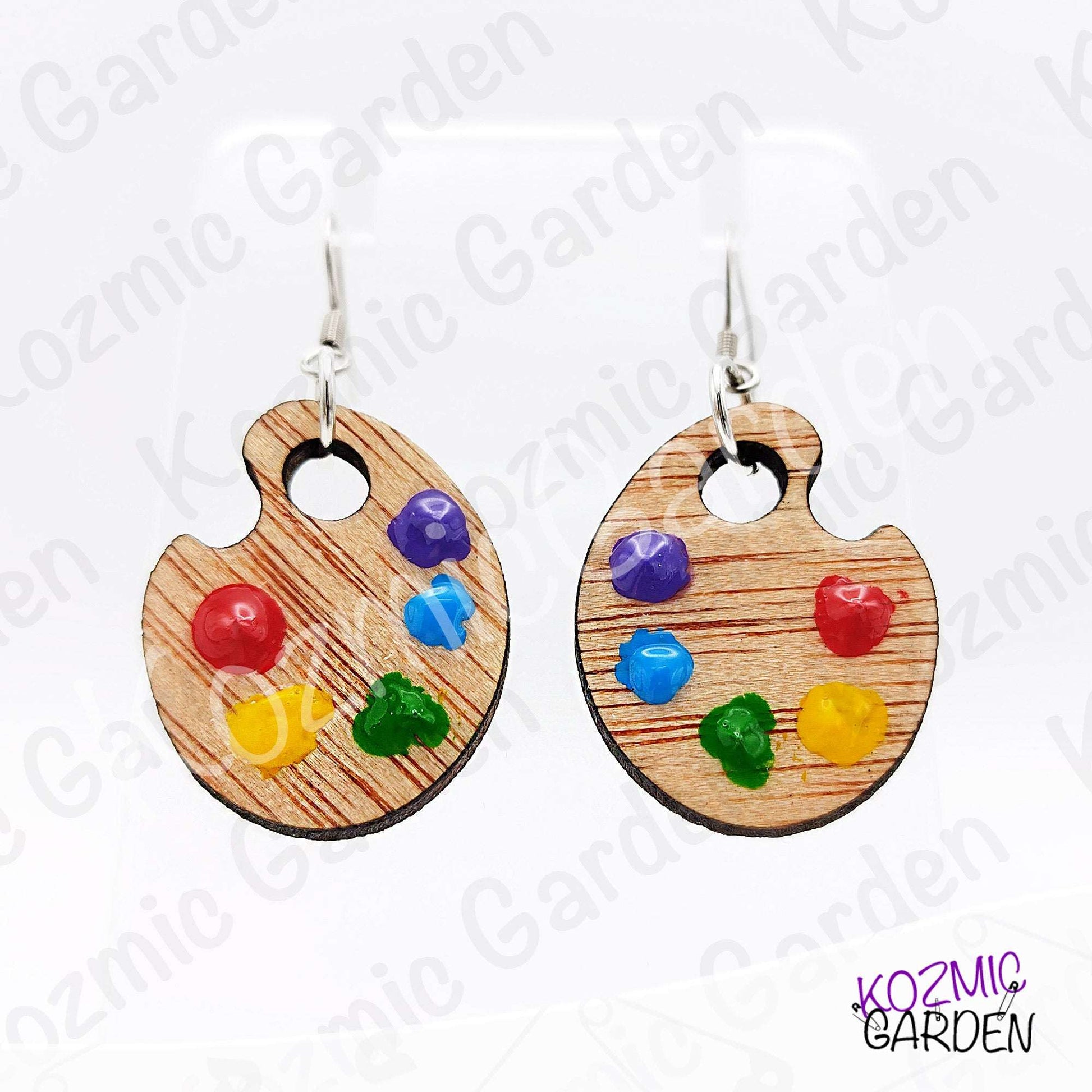 Wooden Painter's Palette Earrings | Hand-Painted Colors