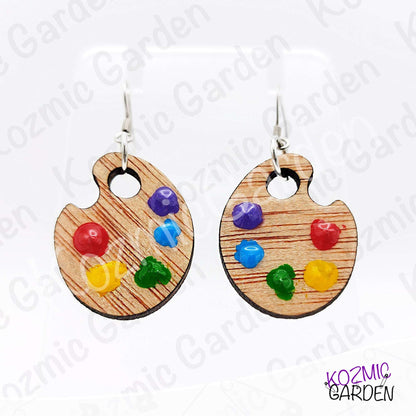 Wooden Painter's Palette Earrings | Hand-Painted Colors