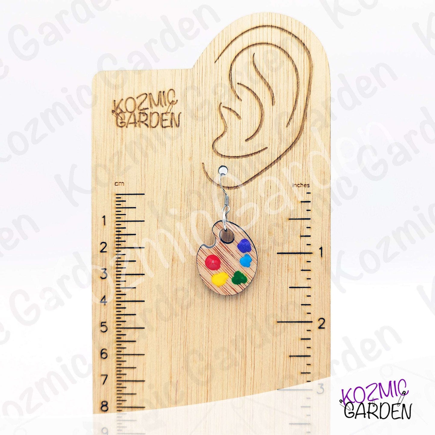 Wooden Painter's Palette Earrings | Hand-Painted Colors