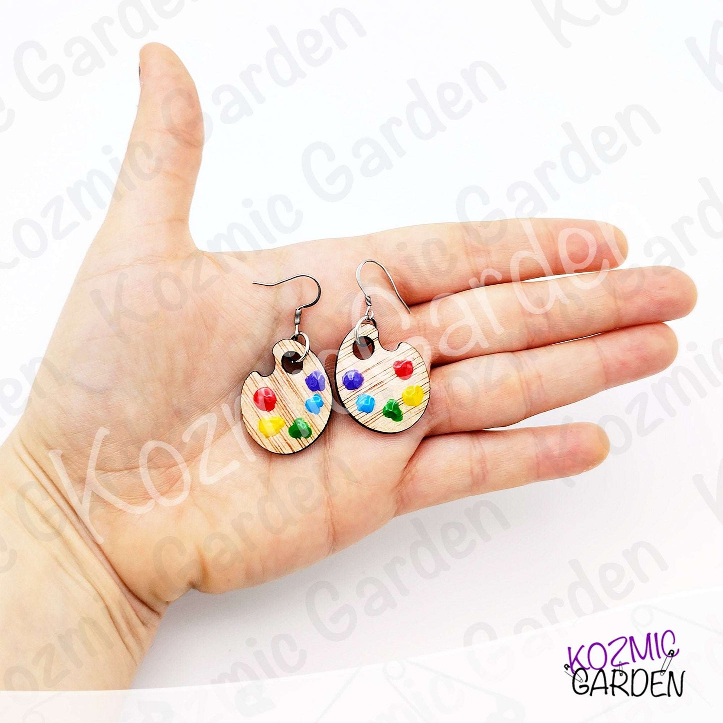 Wooden Painter's Palette Earrings | Hand-Painted Colors