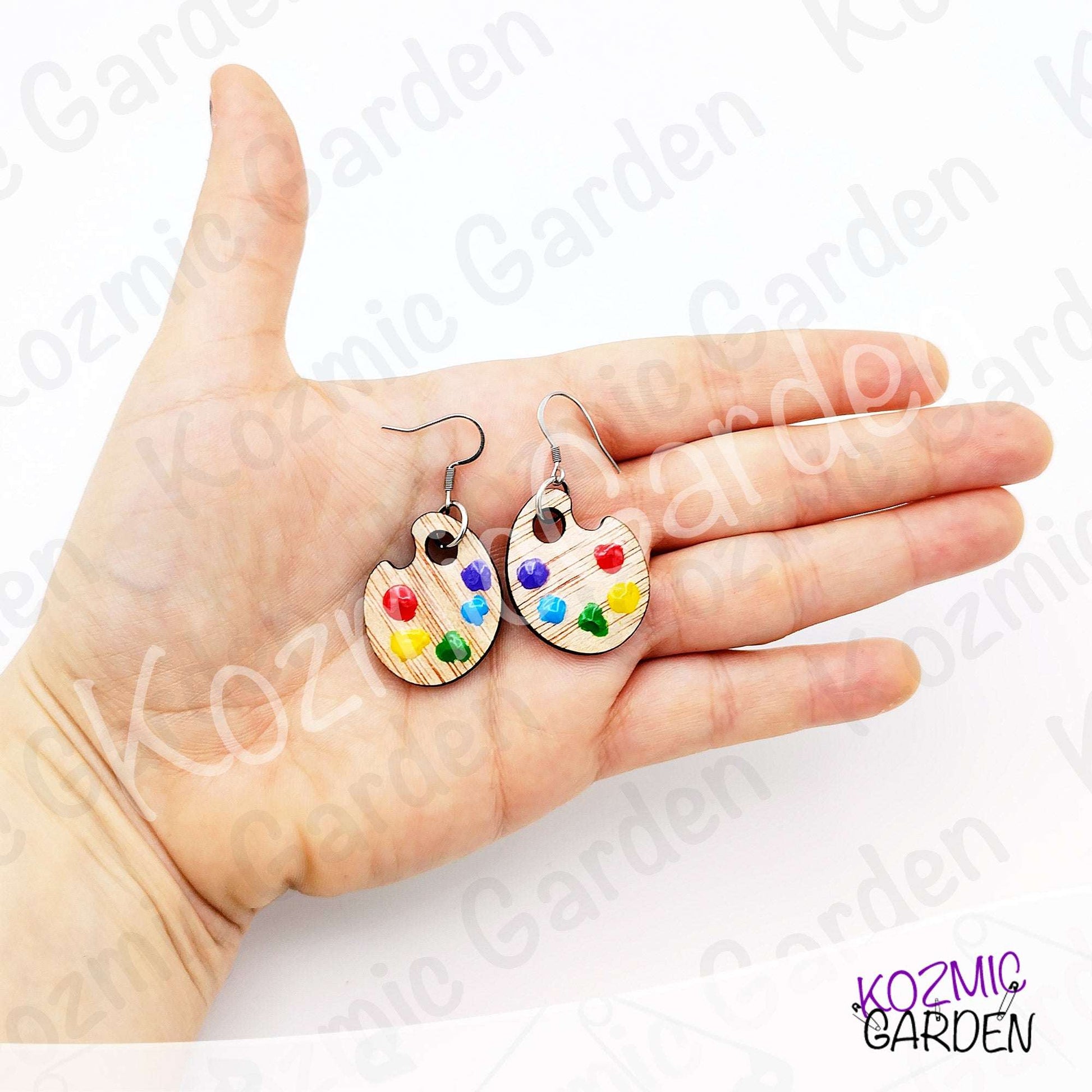 Wooden Painter's Palette Earrings | Hand-Painted Colors