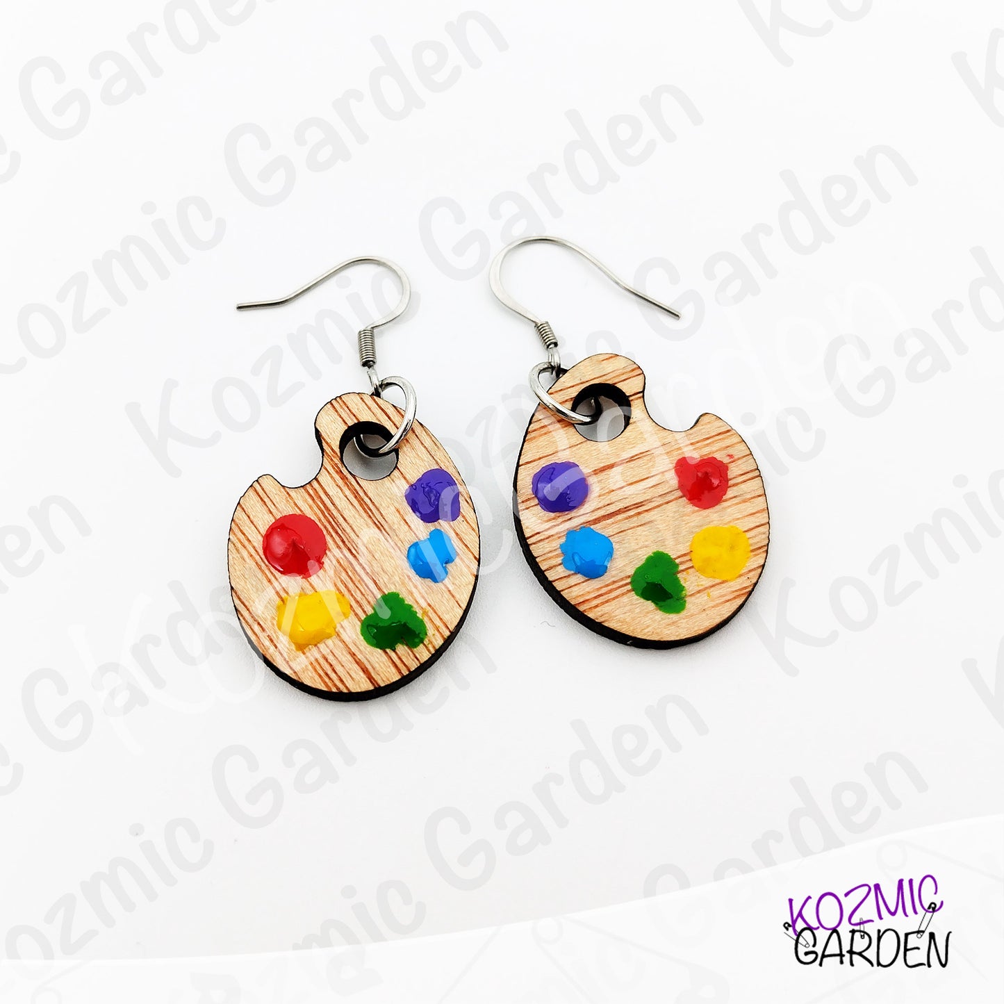 Wooden Painter's Palette Earrings | Hand-Painted Colors