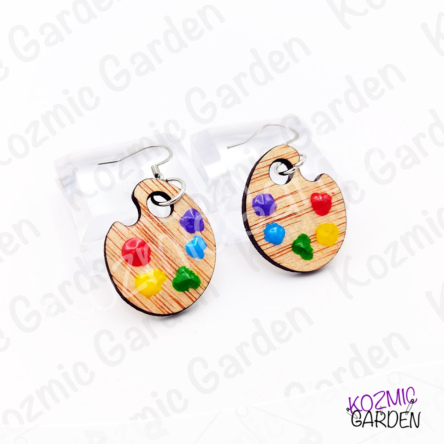 Wooden Painter's Palette Earrings | Hand-Painted Colors