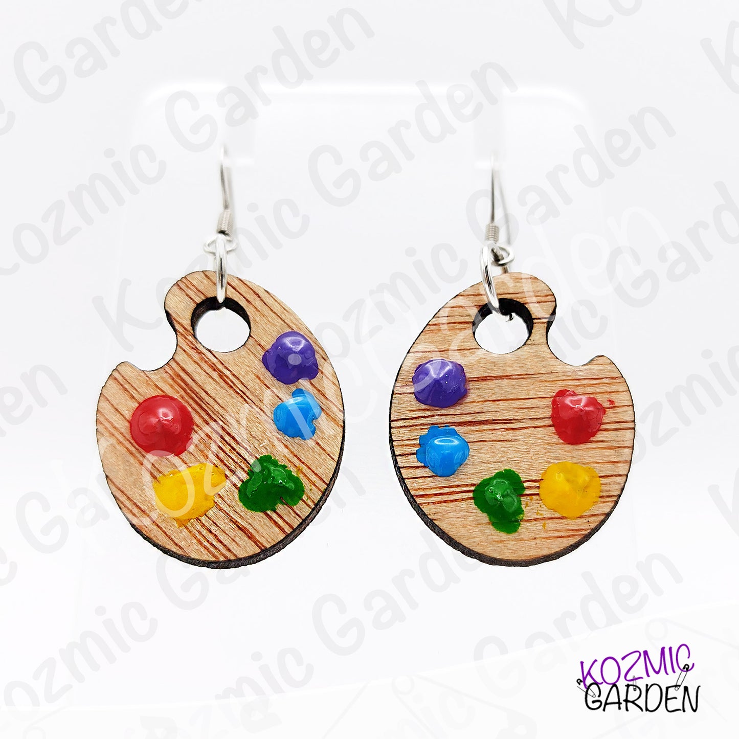 Wooden Painter's Palette Earrings | Hand-Painted Colors