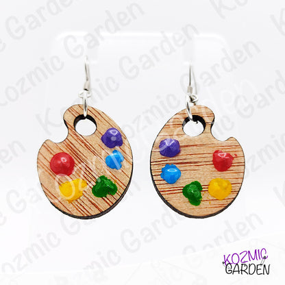 Wooden Painter's Palette Earrings | Hand-Painted Colors