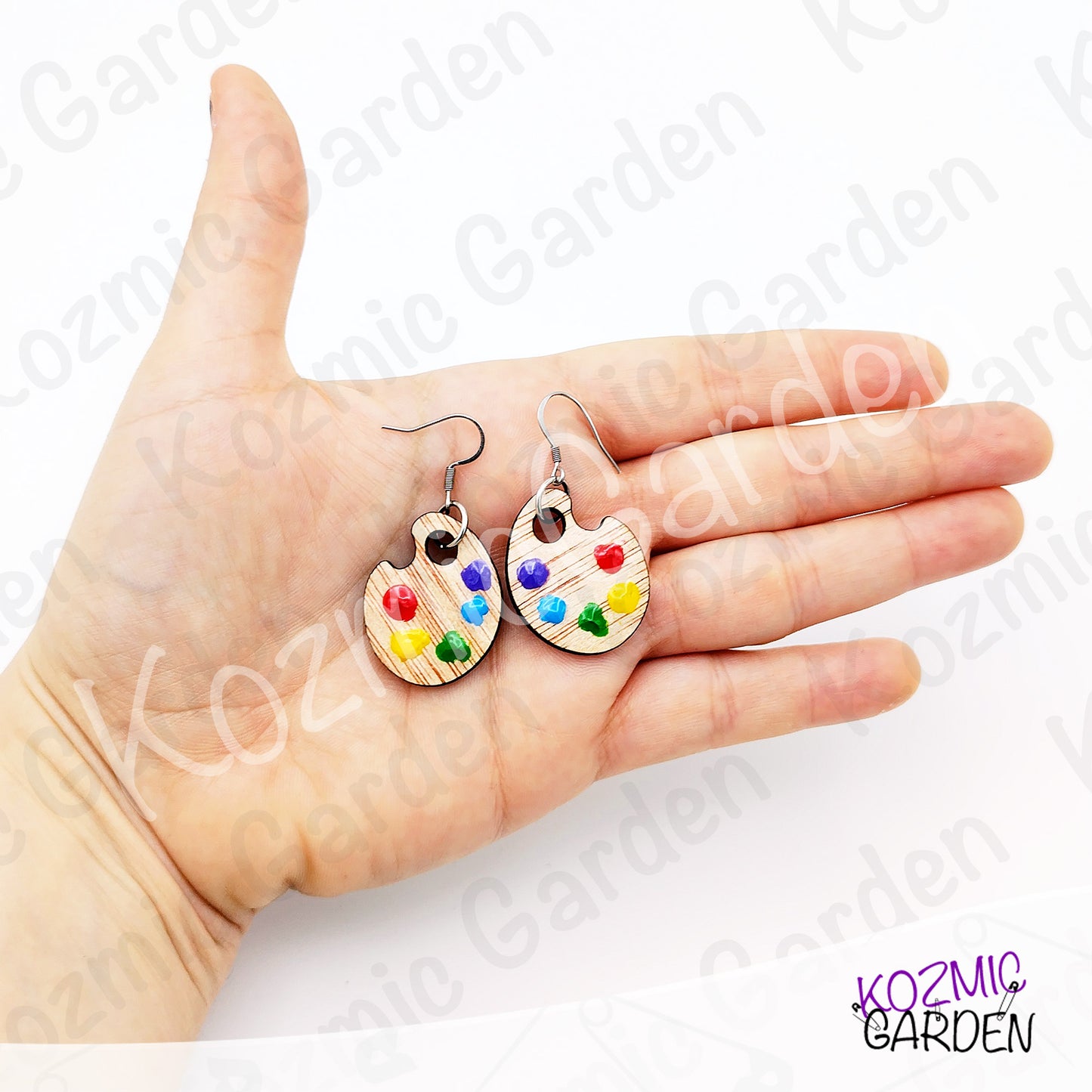Wooden Painter's Palette Earrings | Hand-Painted Colors