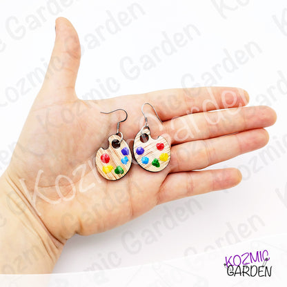 Wooden Painter's Palette Earrings | Hand-Painted Colors