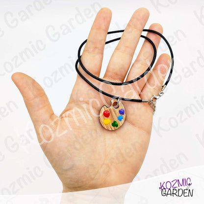Wooden Painter's Palette Pendant Necklace | Art Jewelry