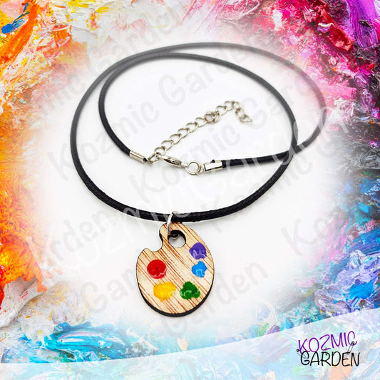 Wooden Painter's Palette Pendant Necklace | Art Jewelry