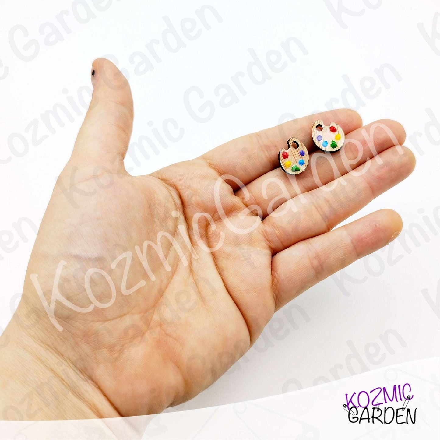 Wooden Painter's Palette Stud Earrings | Tiny Artist Jewelry