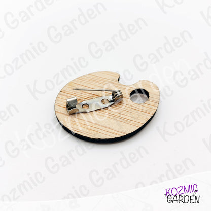 Wooden Painter's Palette Brooch Pin | Artist Jewelry
