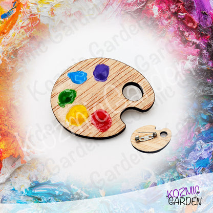 Wooden Painter's Palette Brooch Pin | Artist Jewelry