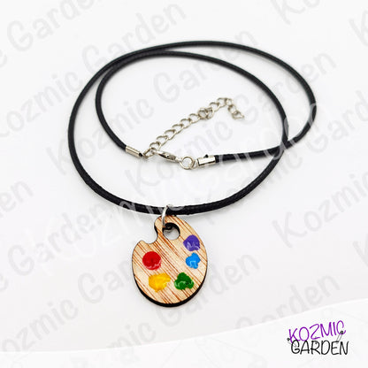 Wooden Painter's Palette Pendant Necklace | Art Jewelry