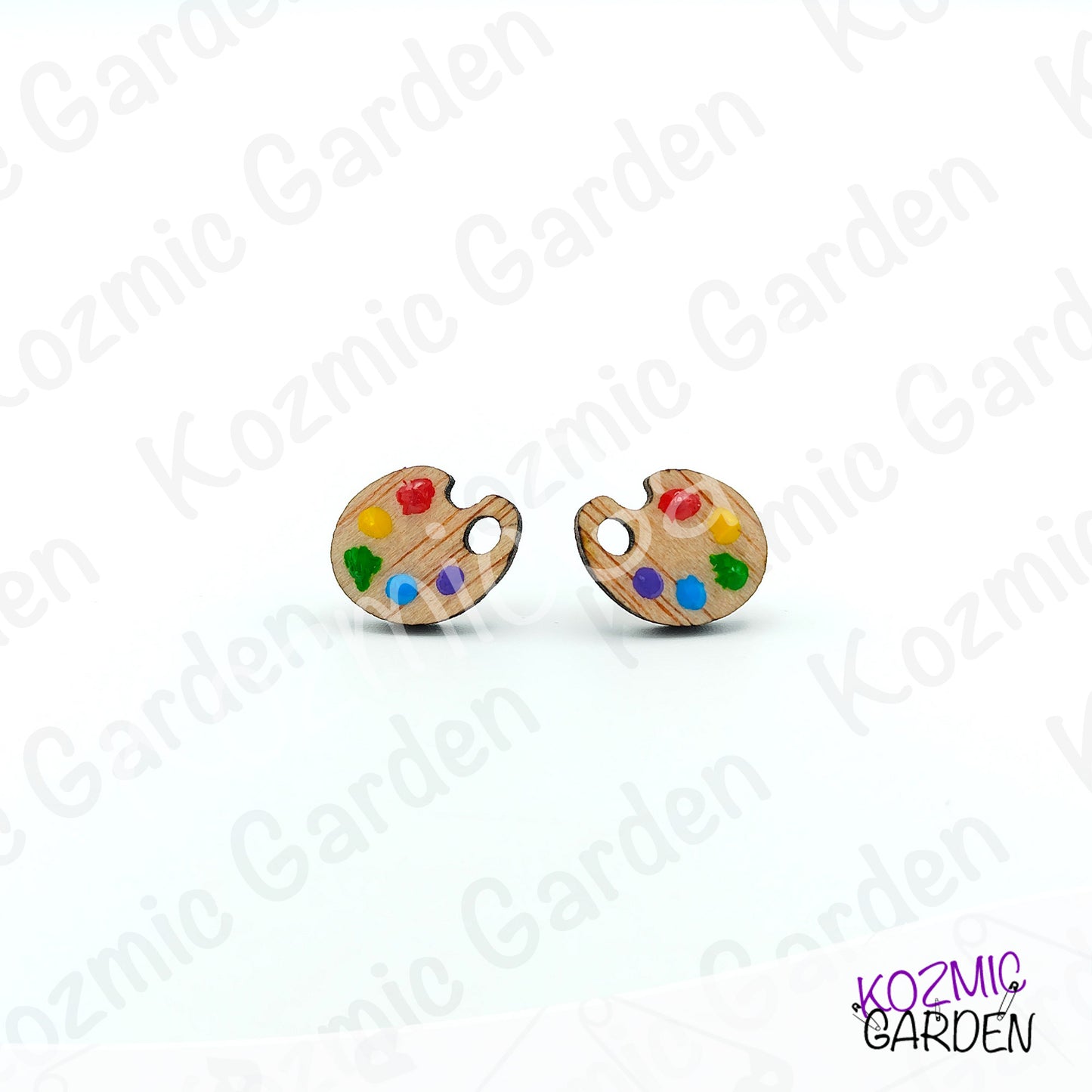 Wooden Painter's Palette Stud Earrings | Tiny Artist Jewelry