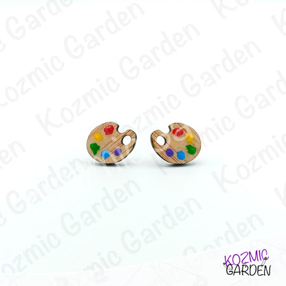 Wooden Painter's Palette Stud Earrings | Tiny Artist Jewelry