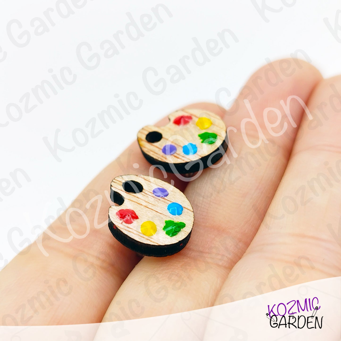 Wooden Painter's Palette Stud Earrings | Tiny Artist Jewelry
