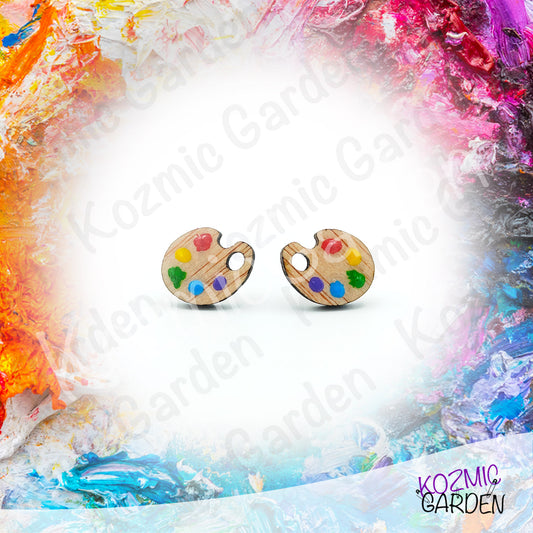 Wooden Painter's Palette Stud Earrings | Tiny Artist Jewelry