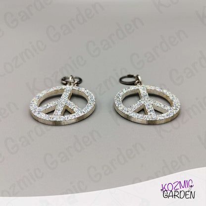 Silver Glitter Peace Symbol Earrings - Peace, love, and a little glitter!