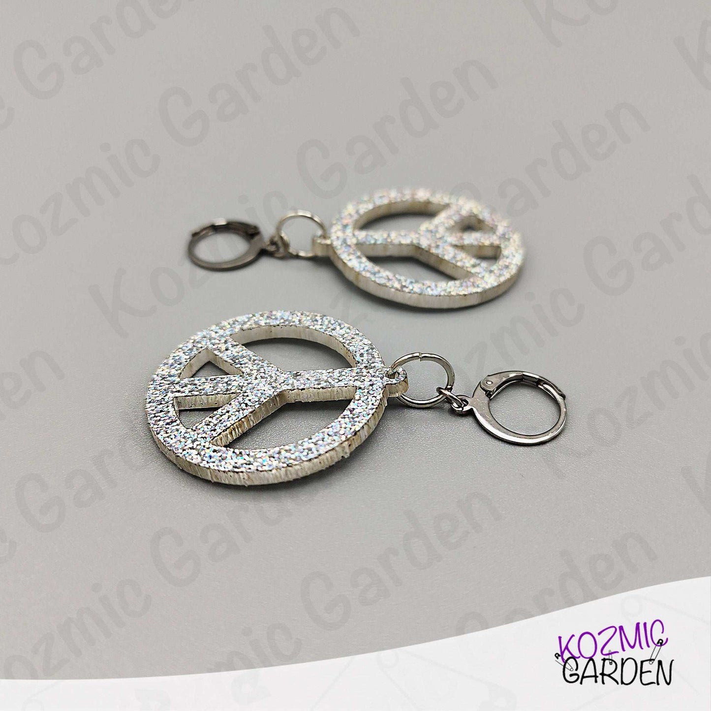 Silver Glitter Peace Symbol Earrings - Peace, love, and a little glitter!