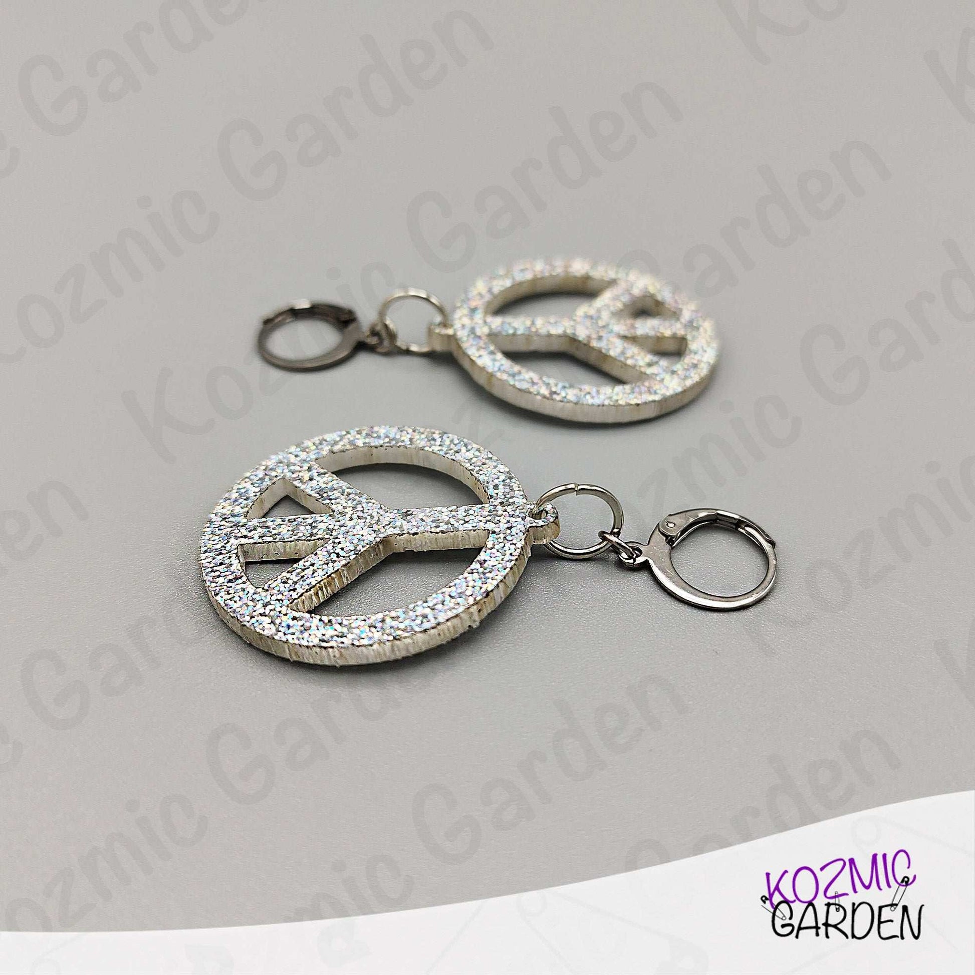 Silver Glitter Peace Symbol Earrings - Peace, love, and a little glitter!