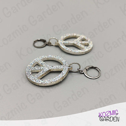 Silver Glitter Peace Symbol Earrings - Peace, love, and a little glitter!