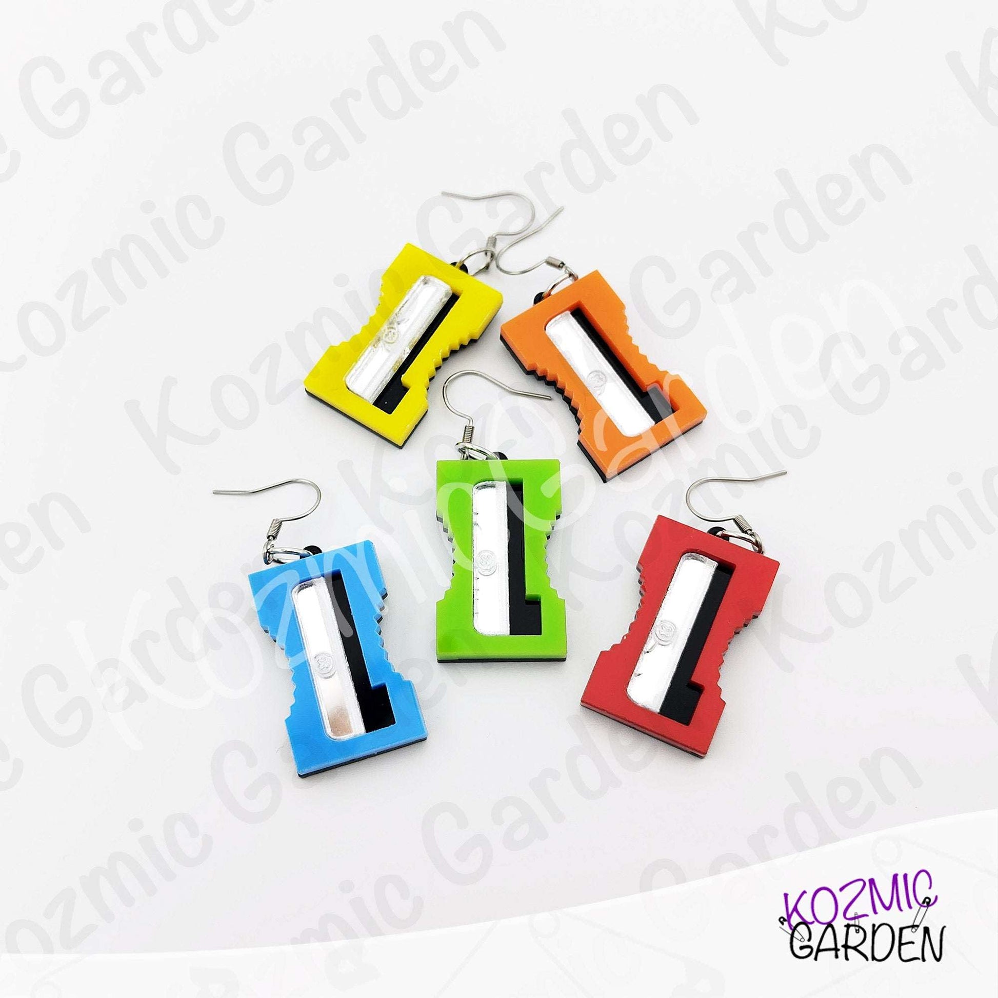 Funny Laser Cut Pencil Sharpener Dangle Earrings | Quirky Teacher Gift, Stationery Jewelry