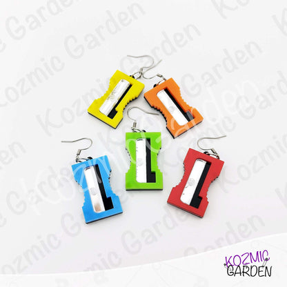 Funny Laser Cut Pencil Sharpener Dangle Earrings | Quirky Teacher Gift, Stationery Jewelry