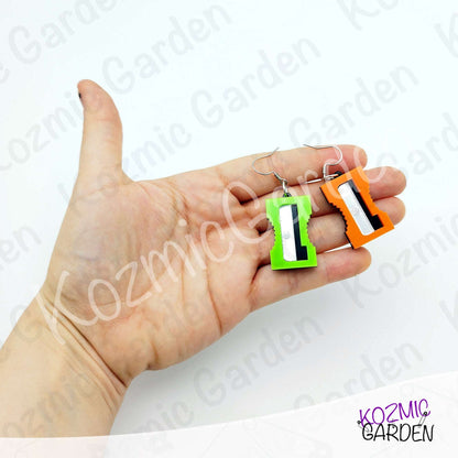 Funny Laser Cut Pencil Sharpener Dangle Earrings | Quirky Teacher Gift, Stationery Jewelry