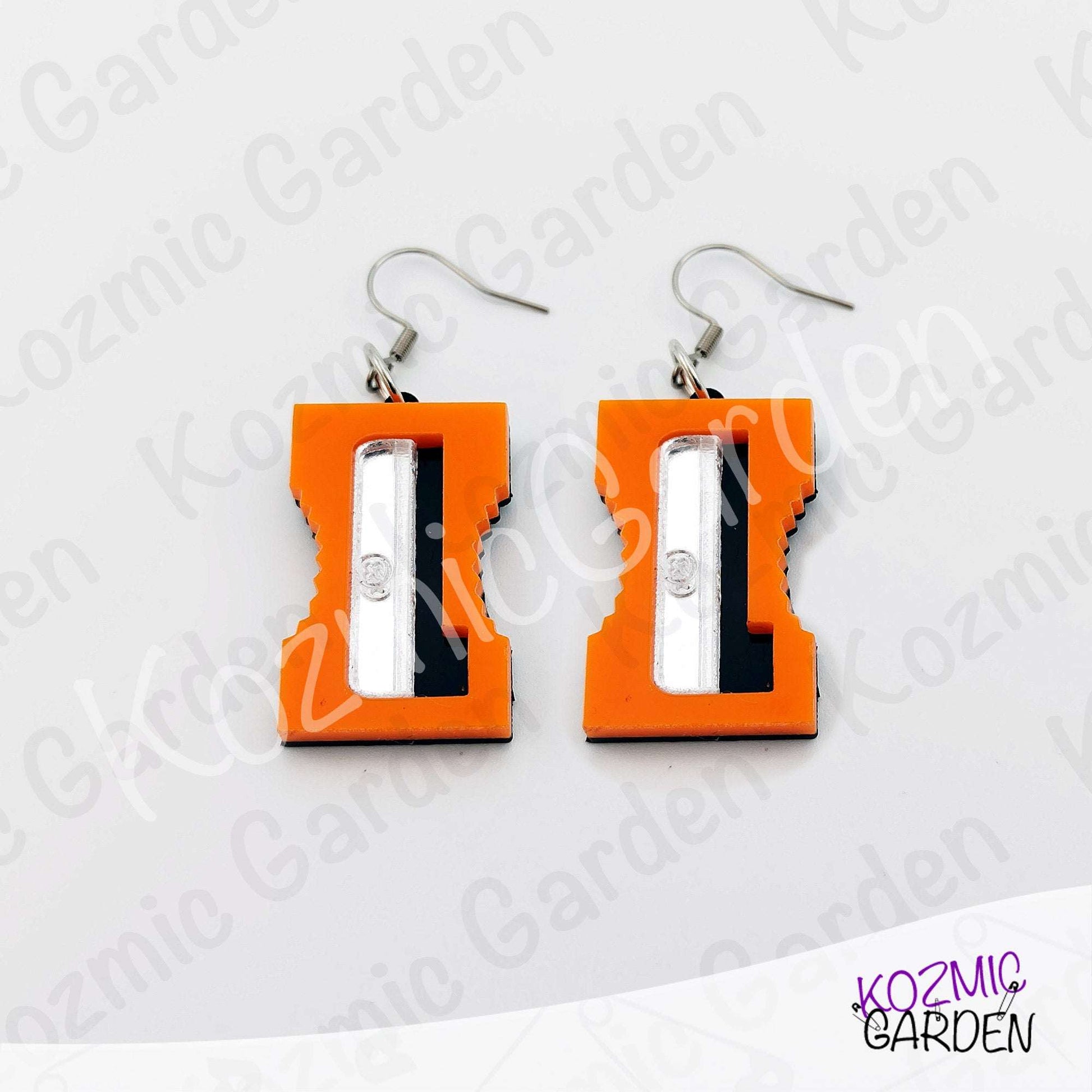 Funny Laser Cut Pencil Sharpener Dangle Earrings | Quirky Teacher Gift, Stationery Jewelry